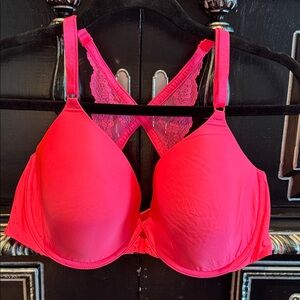 Victoria’s Secret Lined Perfect Coverage Vibrant Pink Lace-Back Bra 38D NWOT